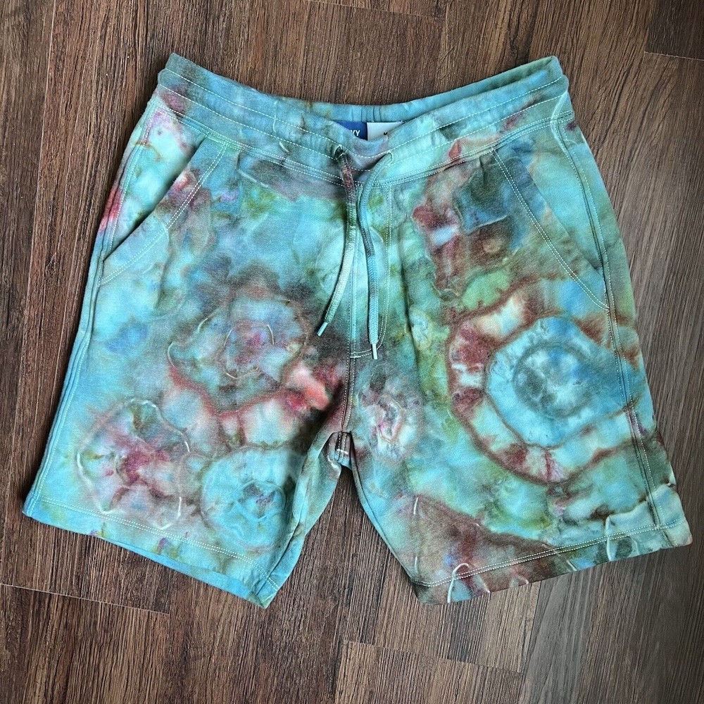 Unisex Medium Tie Dye Shorts Hand Dyed Lounge Cotton Blend, Pockets M Men Womens